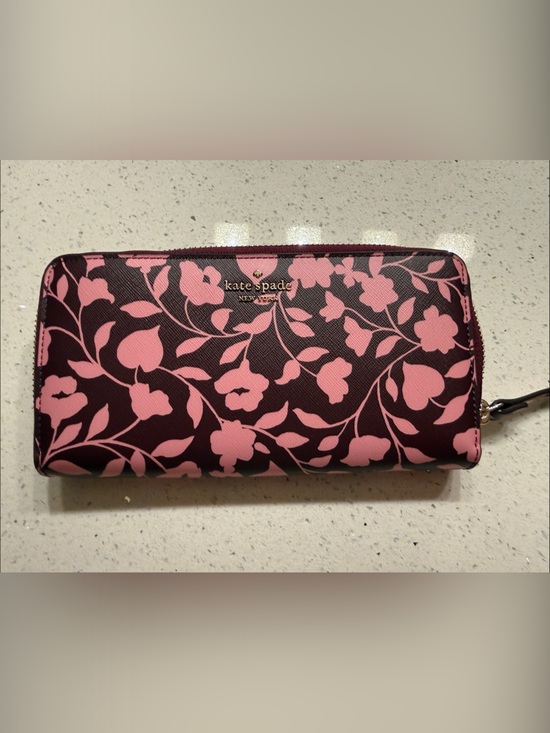 kate spade Handbags - kate spade Pink Floral Zip-Around Card Holder in Dark Brown